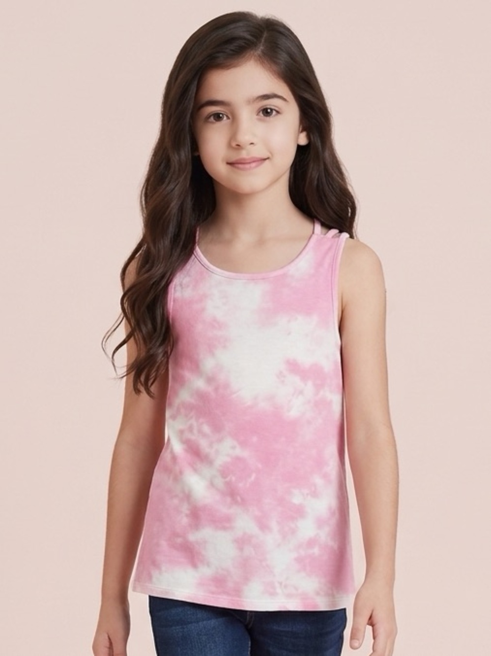 NWT Bixby Youth Girls Pink Tie Dye Tank Top Criss Cross Back - Size M/ 8-10